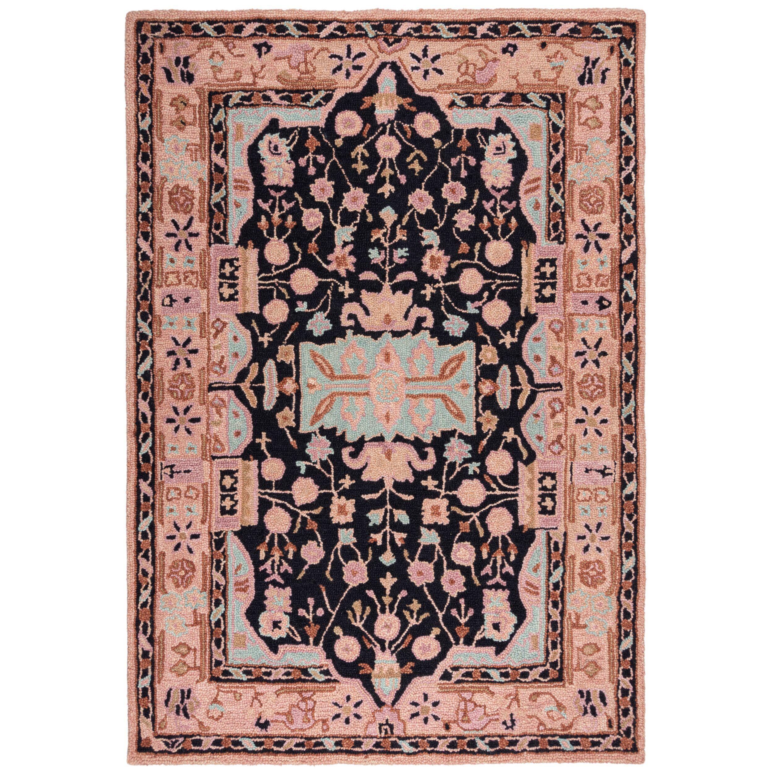WOLLTEPPICH SOAR, mit Traditionelles Blumenmuster, Rosa-Schwarz, 160 x 230 cm - Rosa, Textil (230/160cm) - KADIMA DESIGN