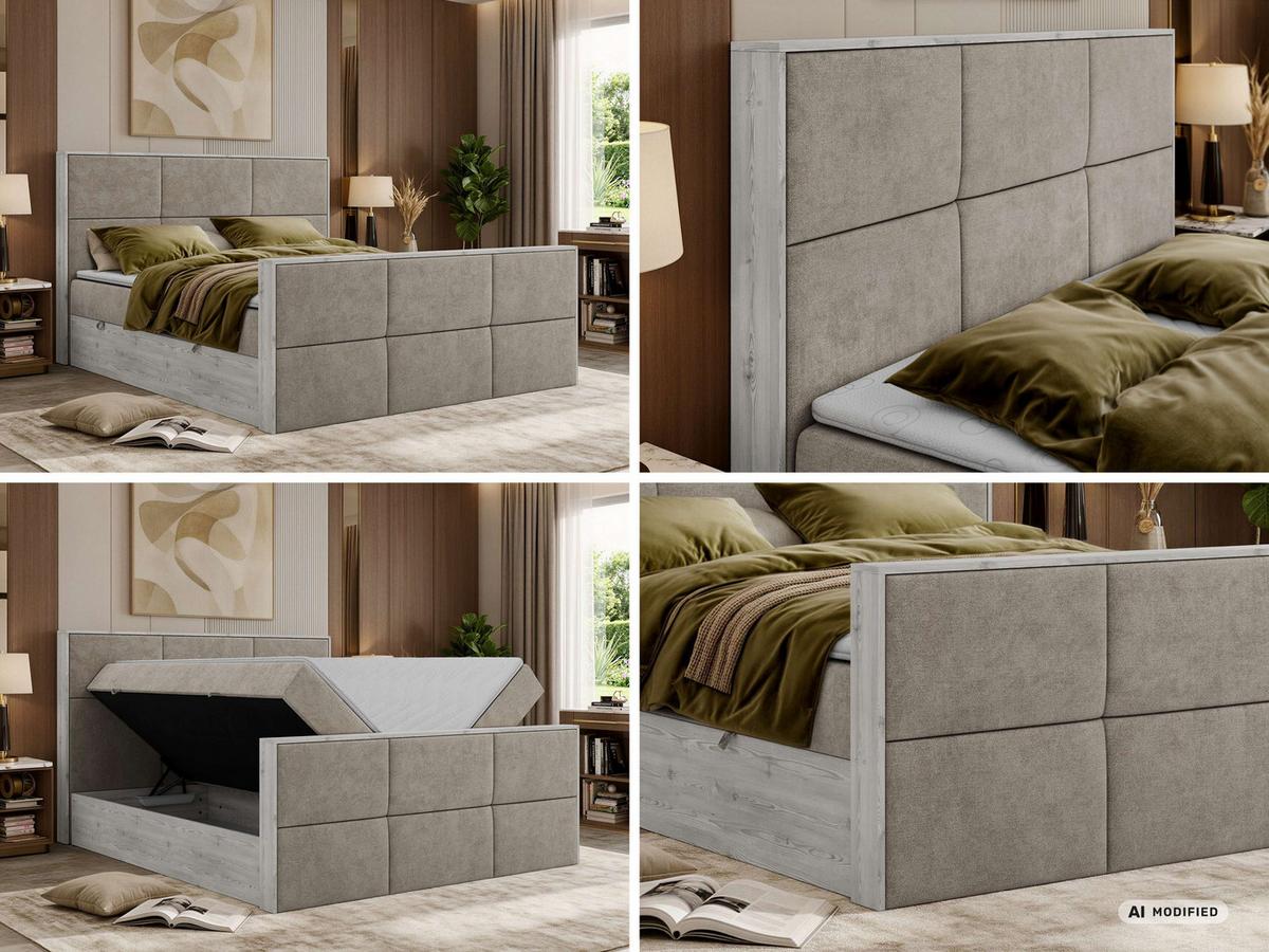 BOXBETT DELNOR DUO 200/200 - Greige Stukture - Topper T25 - H4 - Greige/Schwarz, Kunststoff/Textil (200/200cm) - MKS