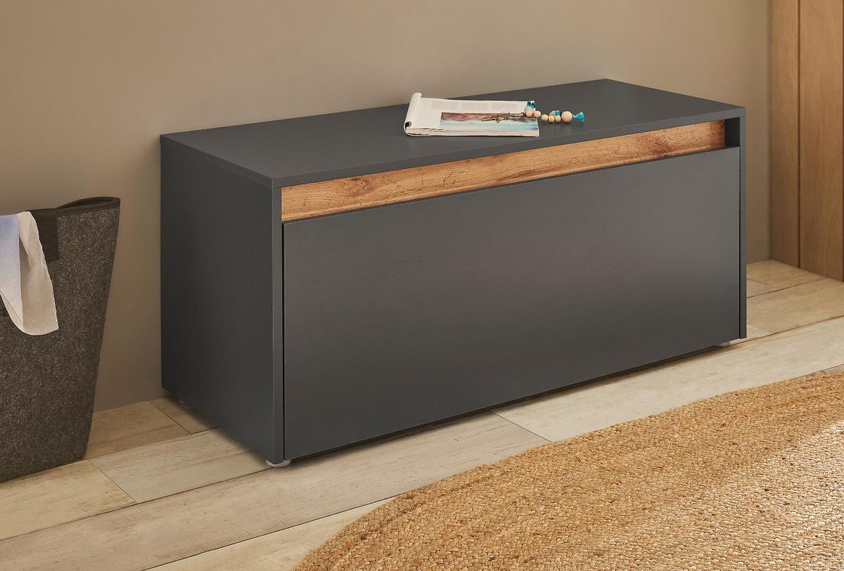 GARDEROBENBANK grau matt, Eiche Wotan 100 cm, Schuhbank mit Stauraum - Eiche Wotan/Silberfarben, Holzwerkstoff/Kunststoff (100/45/40cm) - Furn.Design