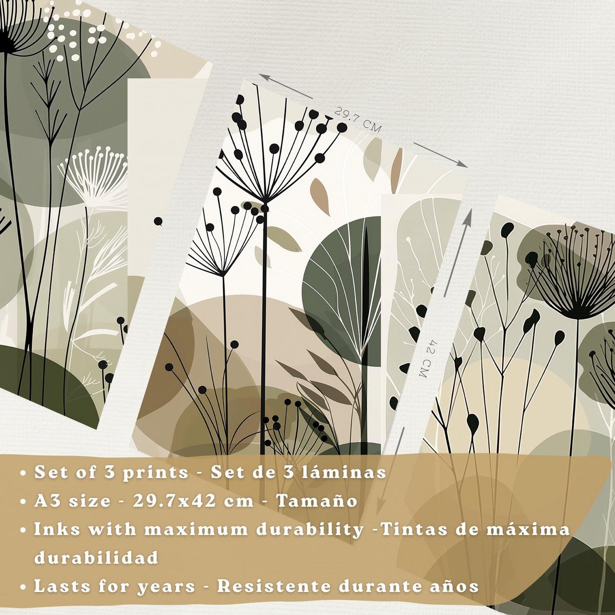 POSTER 4er Kunstdruck-Set Wandbilder Blumen Botanisch modern Wohnzimmer Deko, Schlafzimmer, Küche, Badezimmer Leichter Holzrahmen A3 - Beige, Papier (29.7/1/42cm) - Nacnic