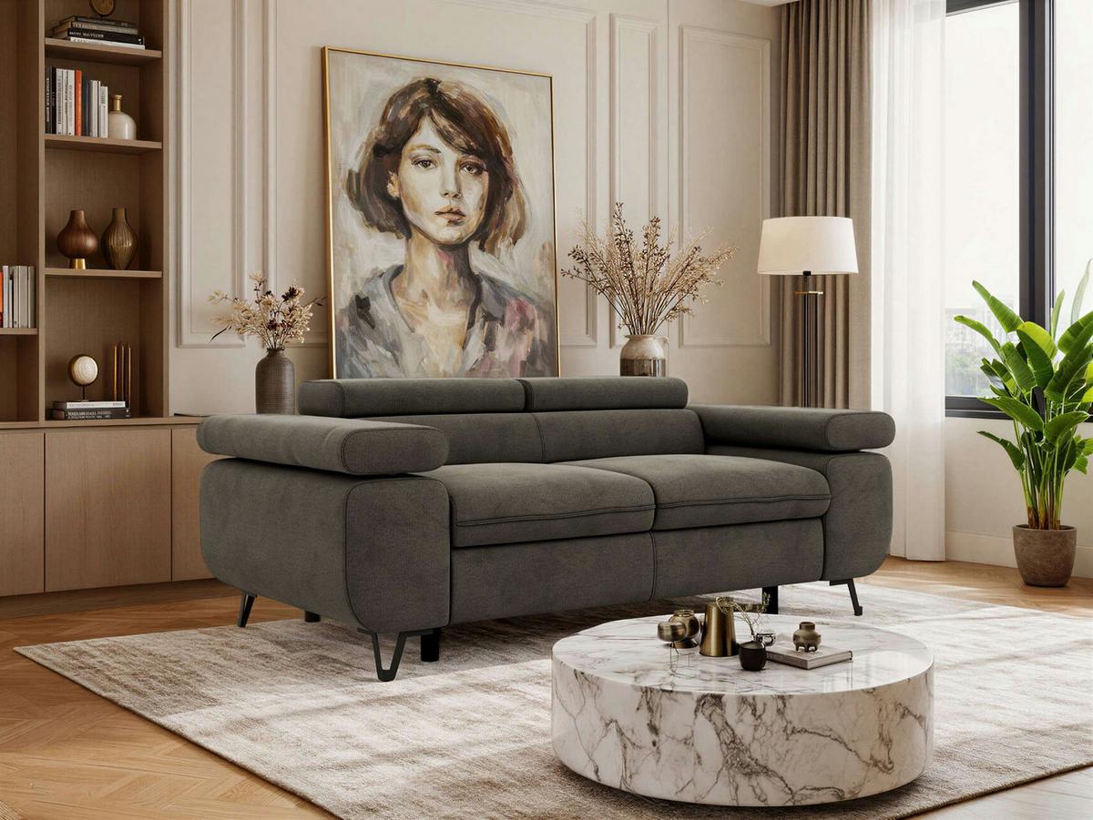 2-SITZER SOFA PETER - Dunkelgrau Velvet - Dunkelgrau/Schwarz, Textil/Metall (200/76/99cm) - MKS