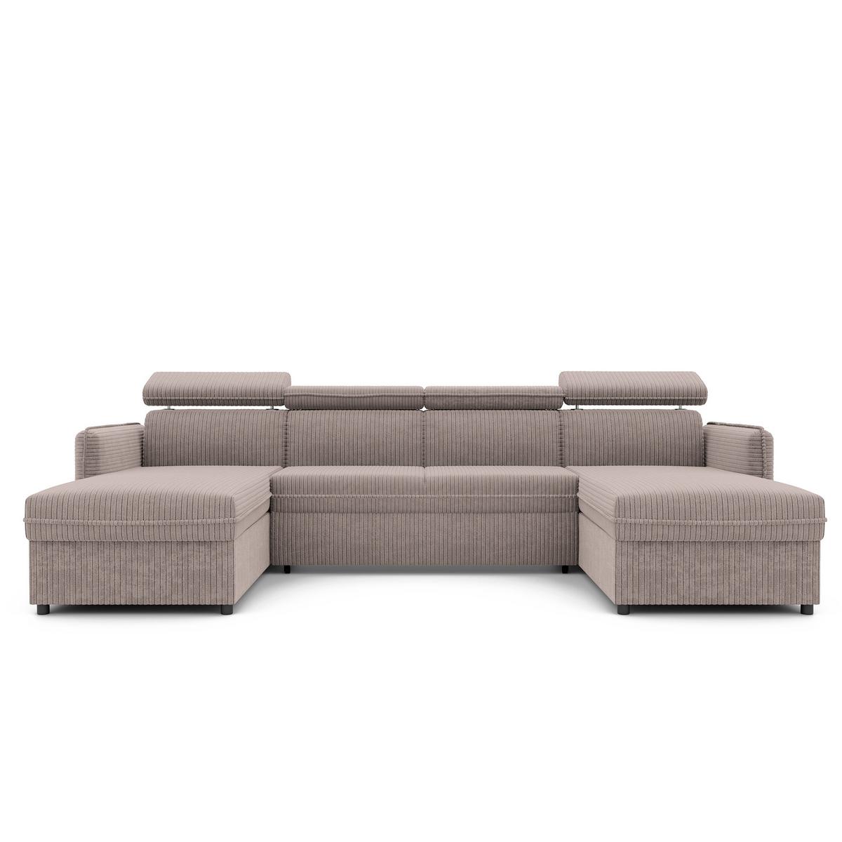 WOHNLANDSCHAFT U-Form Beni mit Schlaffunktion, Cord-Stoff Poso 02 Hellbraun - Hellbraun, Holzwerkstoff (286/60/166cm) - Idohome
