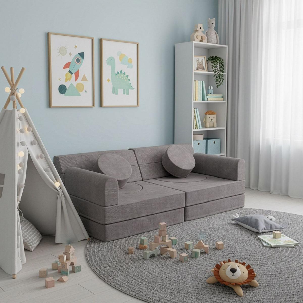 KINDERSOFA Kayo cord hellgrau - Hellgrau, Textil (150/50/75cm) - Juskys
