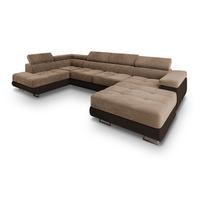 WOHNLANDSCHAFT CASONE L-S Beige Velours-Stoff mit Schlaffunktion - Beige/Silberfarben, Holz/Textil (345/90/202cm) - MASSENO