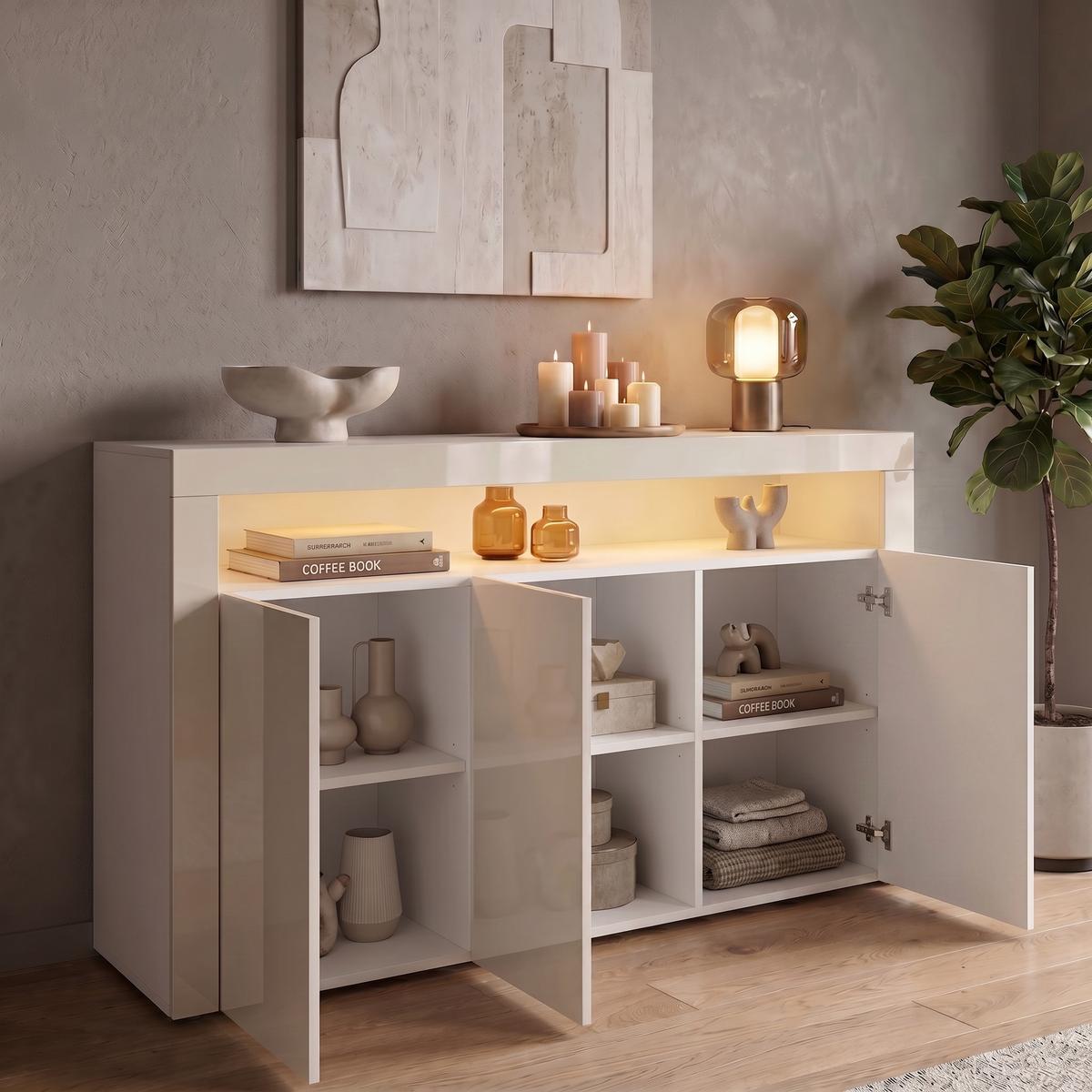 SIDEBOARD Valencia Creme Hochglanz / Creme Hochglanz - Creme, Holzwerkstoff (155/92/40cm) - Vladon