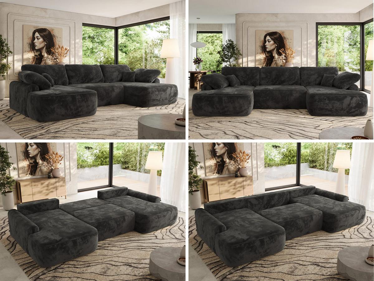 WOHNLANDSCHAFT CUBO U Dunkelgrau Plüsch - Dunkelgrau/Schwarz, Kunststoff/Textil (370/100/187cm) - MKS