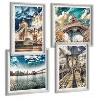 BILDER SET 4er Set - 50x50 cm & 40x60 cm Silberner Rahmen - Turmbrücken in europäischen Städten - Silberfarben, Kunststoff (50/50cm) - TULUP