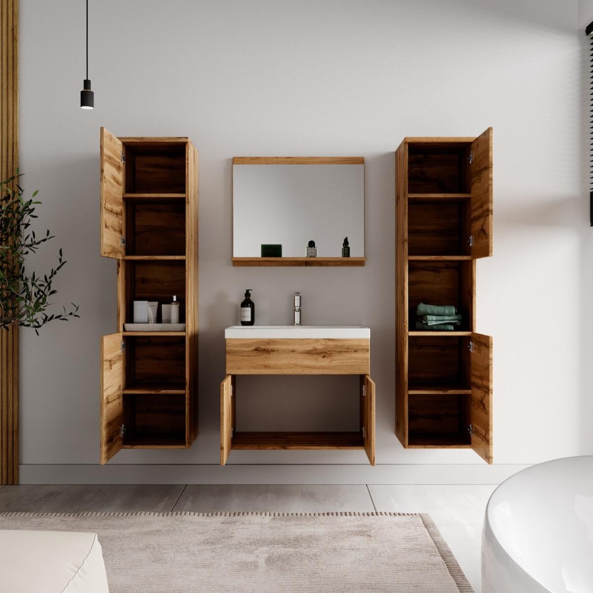 BADMÖBEL-SET Montreal 5 Teile Eiche - 60 x 35 x 51 cm - Eichefarben, Holz (60/51/35cm) - Badplaats