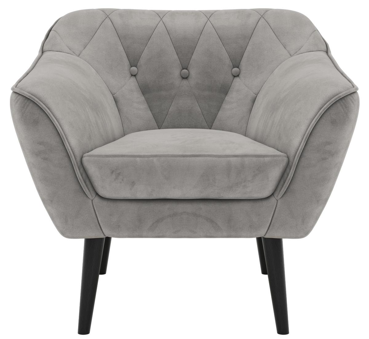 SESSEL PIRS - Hellgrau Velvet - Schwarze Beine - Hellgrau/Schwarz, Holzwerkstoff/Textil (80/75/74cm) - MKS