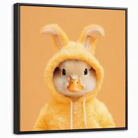 LEINWAND Bilder mit Rahmen - Osterhase - Kostüm - Ente - 50x50 - Gelb, Textil (50/50cm) - MuchoWow