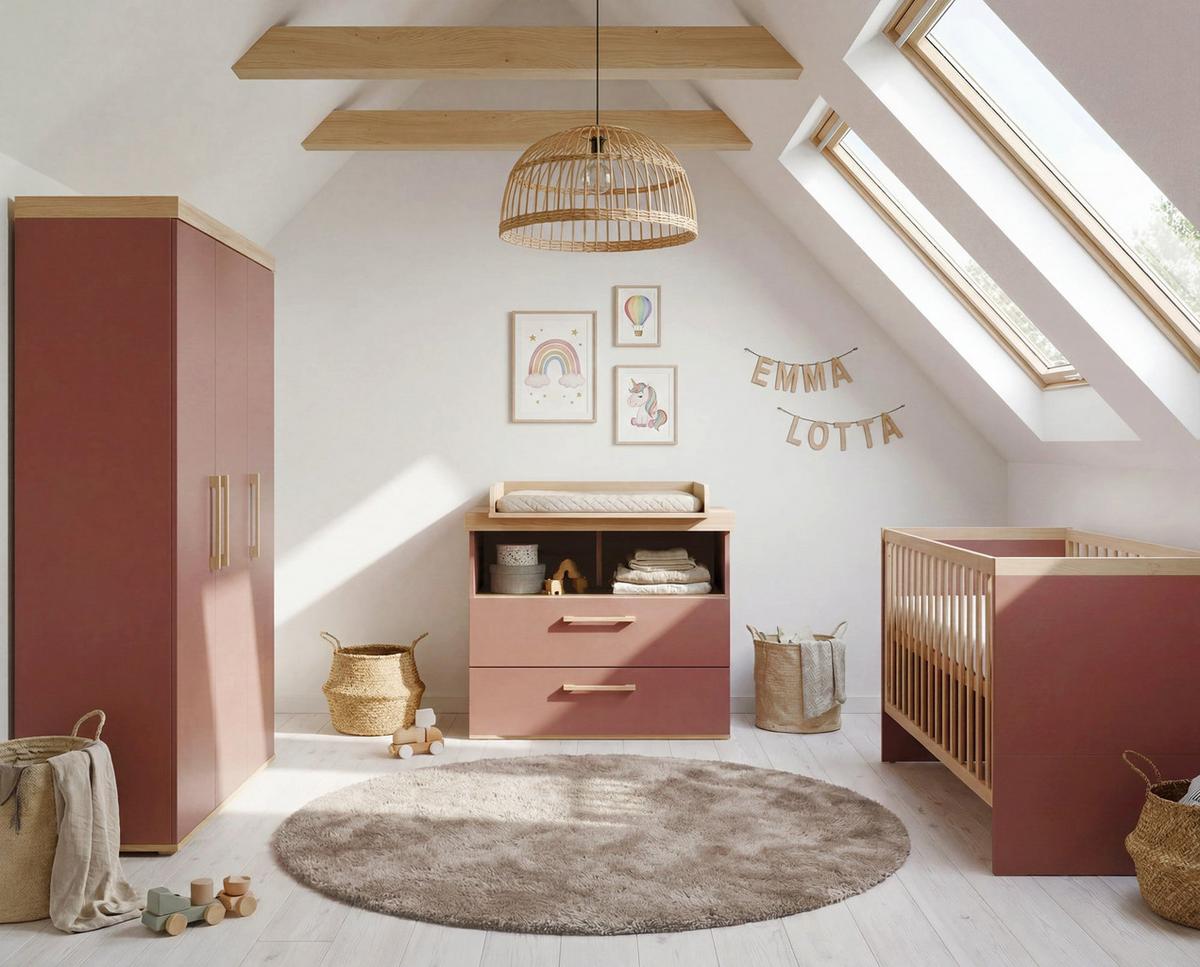 BABYZIMMER-SET Jimmy 3-teilig - Eichefarben/Mauve, Holz/Holzwerkstoff (138/195/53cm) - Roba