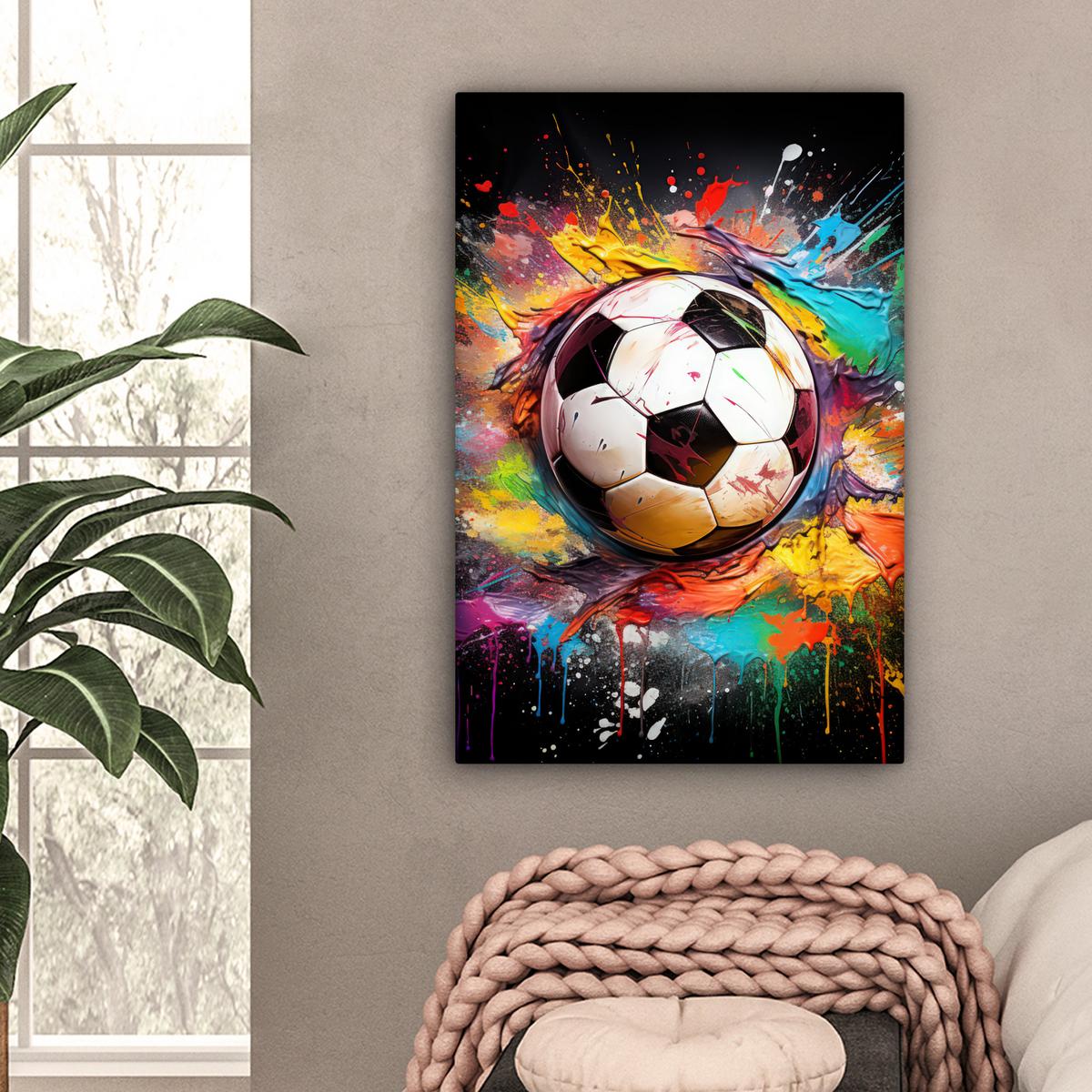 LEINWANDBILD Fußball - Farbe - Farben - Schwarz - Weiß Wanddeko 40x60 cm - Weiß, Textil (40/60cm) - MuchoWow