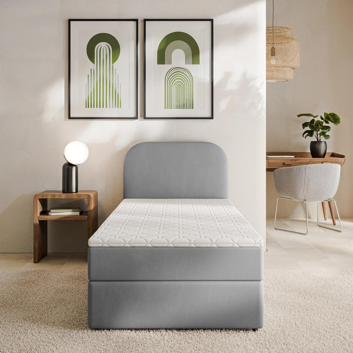 BOXBETT CERIA 80x200 cm mit Matratze und Topper - Grau - Grau, Holz/Textil (80/200cm) - MASSENO