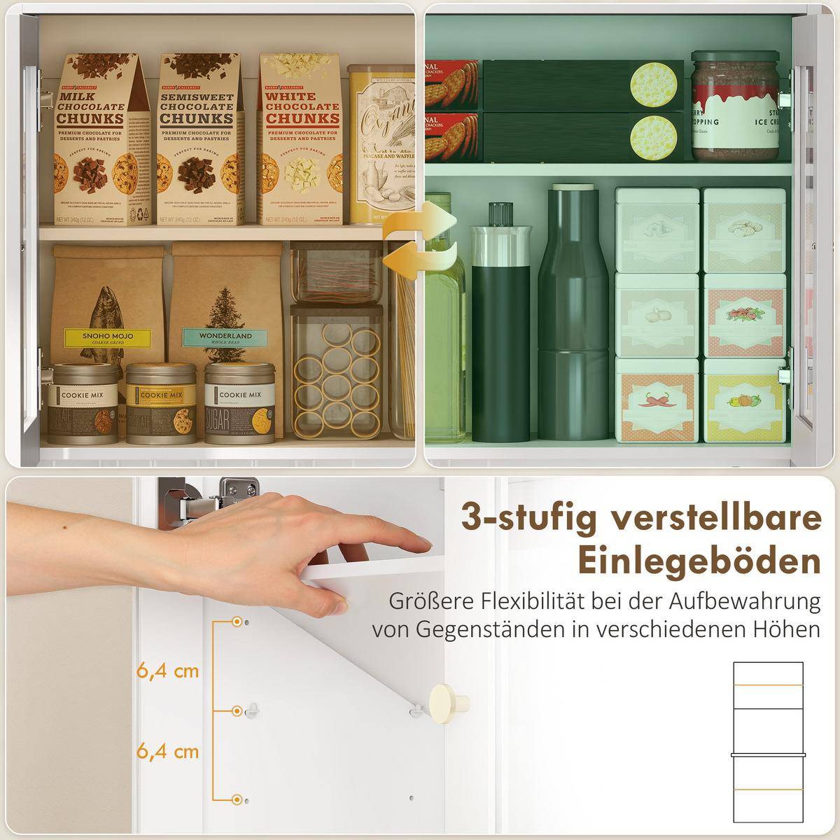 KÜCHENSCHRANK MDF Glas Weiß - Goldfarben/Weiß, Holzwerkstoff/Metall (38/170/68cm) - HOMCOM