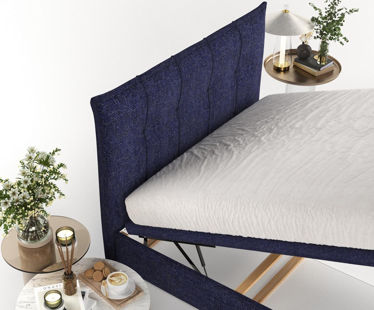 POLSTERBETT Liano mit Stauraum 180/200 cm Marineblau im Alta Stoff - Schwarz/Dunkelblau, Holz/Holzwerkstoff (180/200cm) - AltaBeds