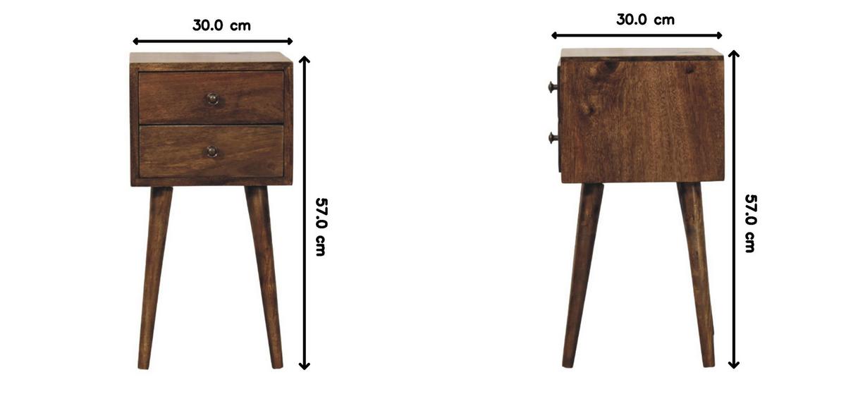 NACHTTISCH Nordic 2 Schubladen Klassisches Grau - Dunkelbraun/Messingfarben, Mangoholz/Holz (30/57/30cm) - Artisan Furniture
