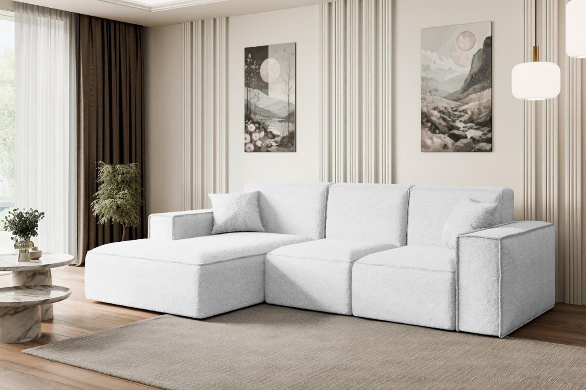 ECKSOFA Ottomane Links SERRA-L - 266x169x80 cm Weiß Bouclé - Schwarz/Weiß, Holzwerkstoff/Kunststoff (165/266cm) - ALTDECOR