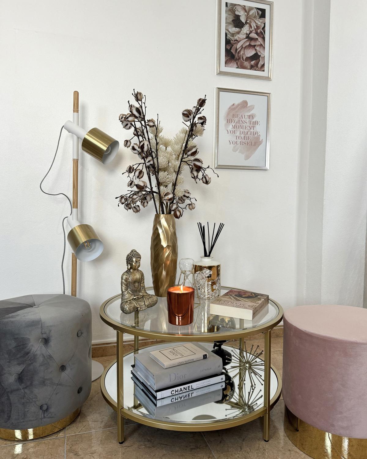 COUCHTISCH Glas/Metall gold 70 cm Birney - Transparent/Goldfarben, Glas (70/70/40cm) - Beliani