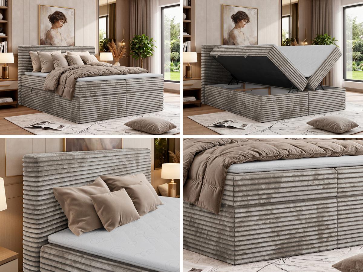 BOXBETT TILION 200/200 - Hellbraun Cord - Topper Visco - H4 - Hellbraun, Textil (200/200cm) - MKS