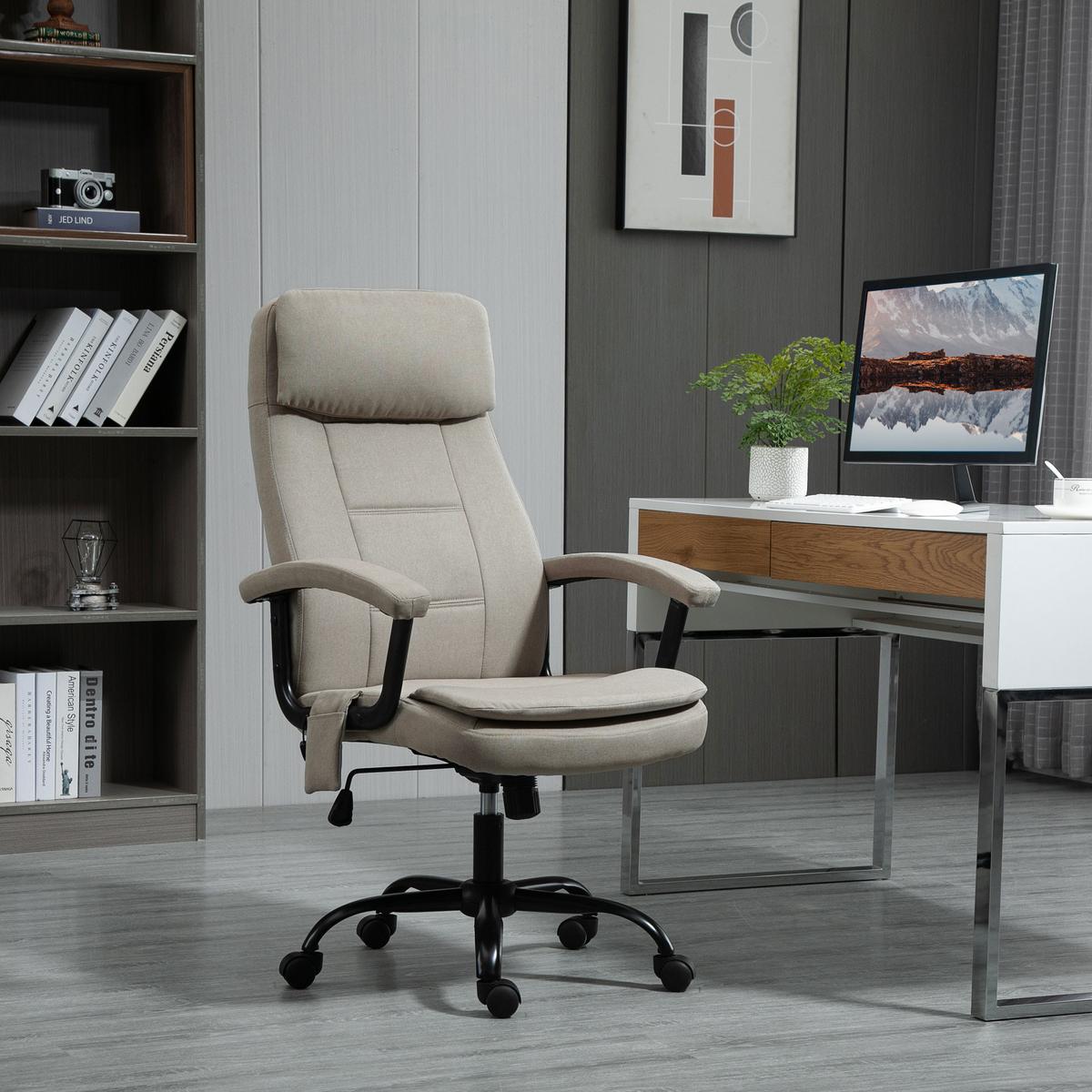 MASSAGEBÜROSTUHL Drehstuhl höhenverstellbar Lendenwirbelsäulenmassage Beige - Beige, Kunststoff (70/121/63cm) - Vinsetto