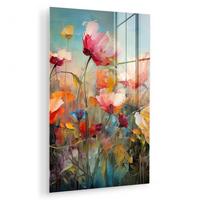 ACRYLGLASBILD Blumen - Aquarell - Kunst - Botanisch - Natur 80x120 cm - Orange, Glas (80/120cm) - MuchoWow