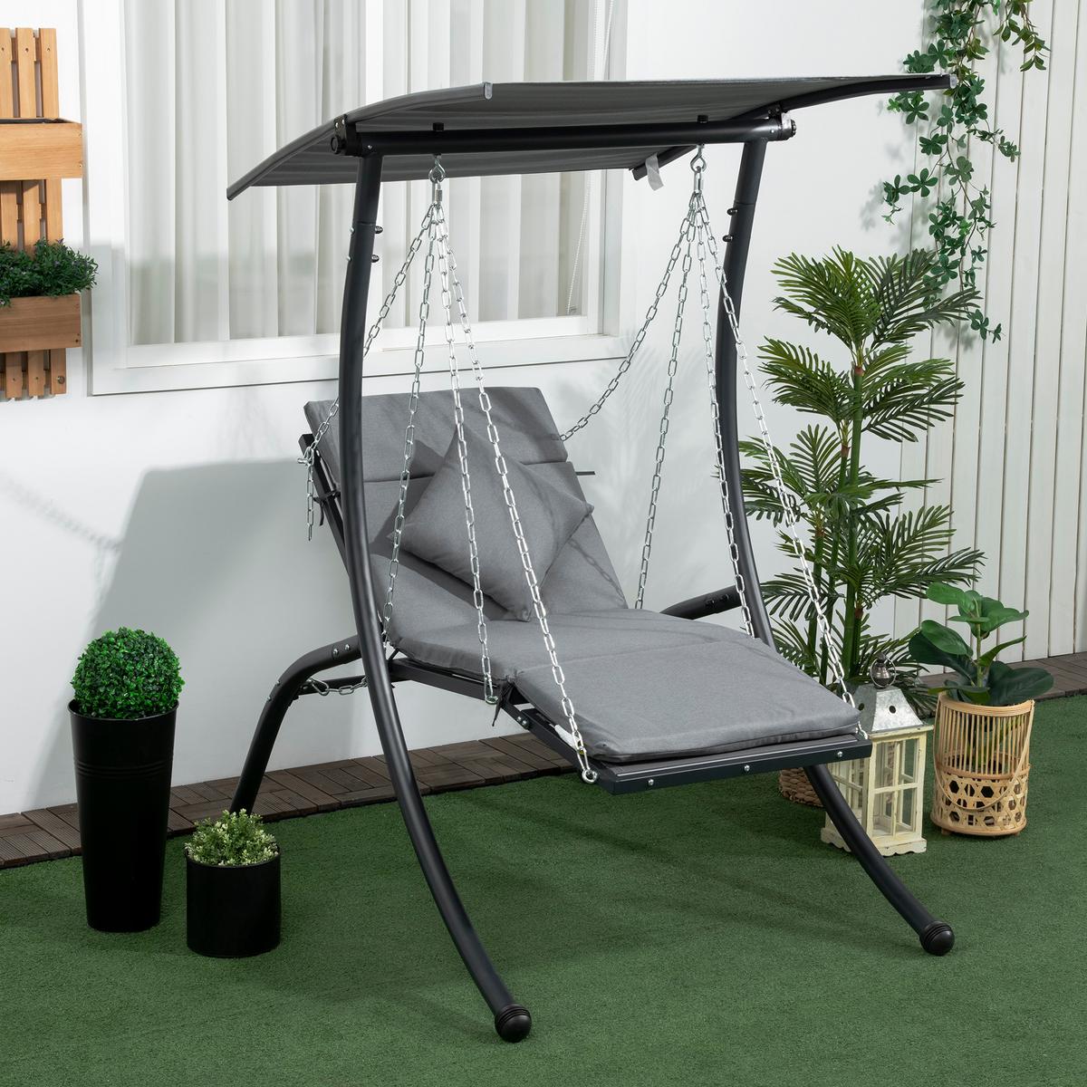 HOLLYWOODSCHAUKEL, 108 x 145 cm x 169 cm, Stahl, Dunkelgrau - Dunkelgrau, Metall (145/169/108cm) - Outsunny