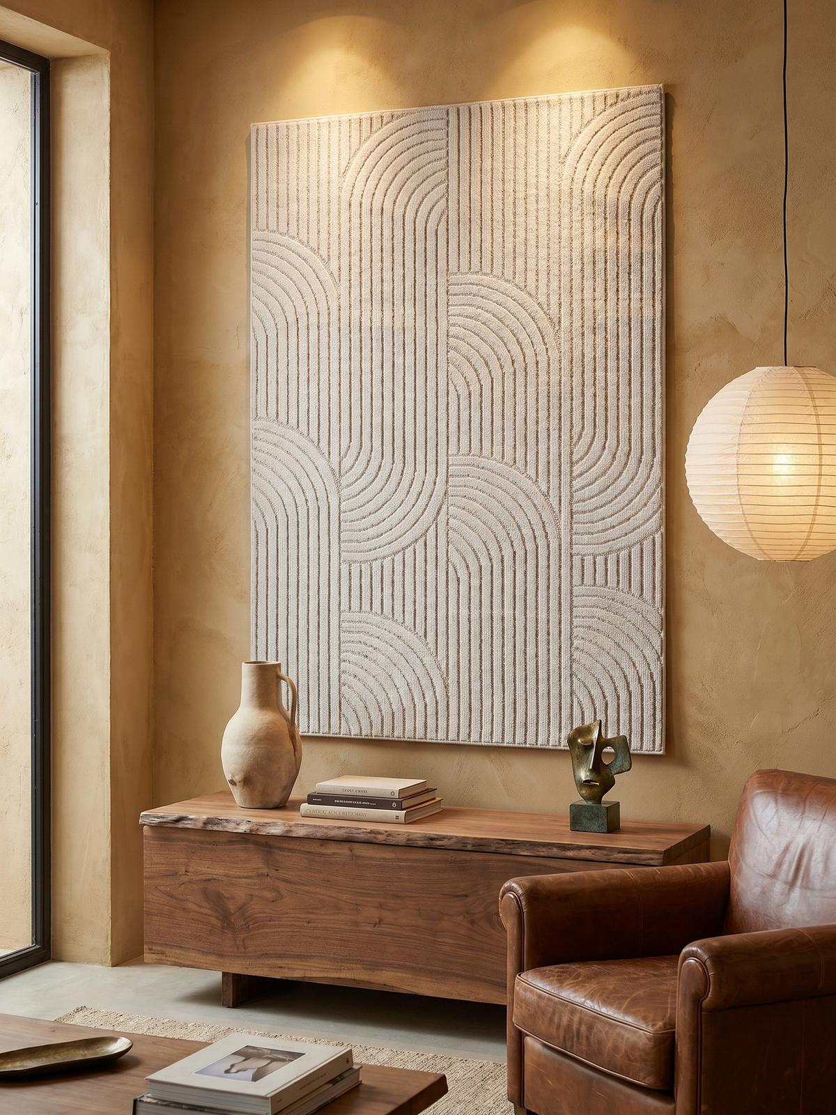 TEPPICH Flachgewebe LANGAU in Creme, mit geometrischen Bögen, 200 x 290 cm - Beige, Textil (290/200cm) - KADIMA DESIGN