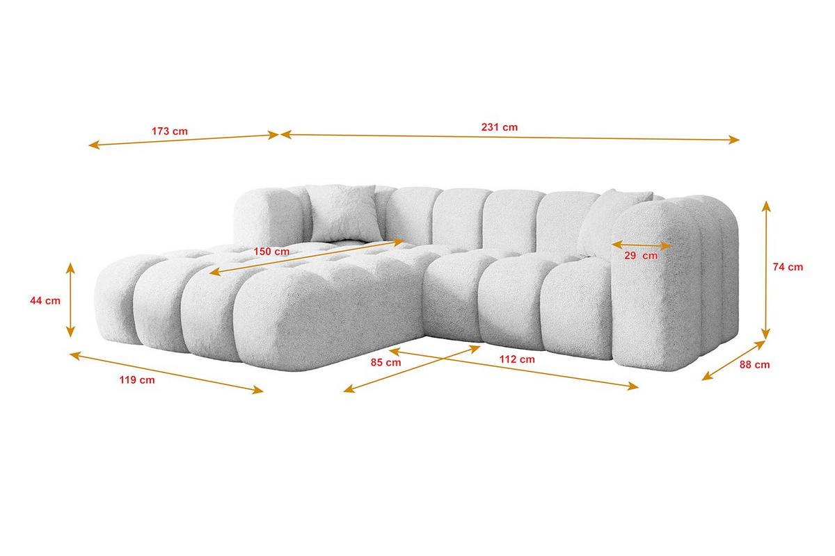 ECKSOFA Ottomane Rechts OLEA-L1 - 231x173x74 cm Weiß - Schwarz/Weiß, Holzwerkstoff/Kunststoff (231/173cm) - ALTDECOR