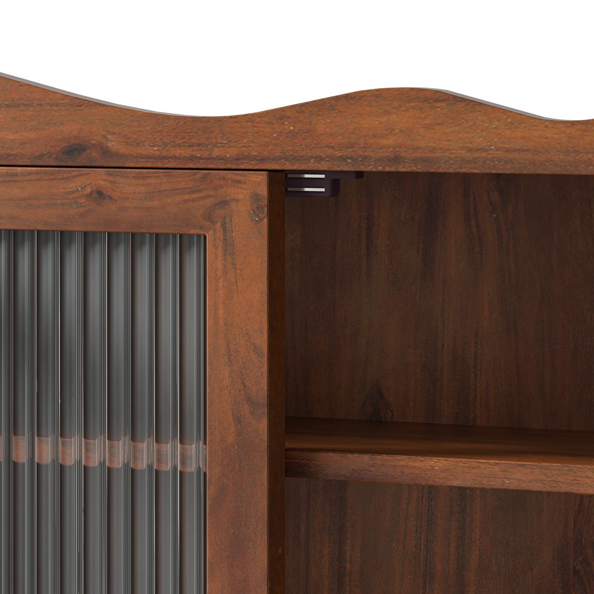 WANDSCHRANK Massivholz Braun 4 Glastüren 3 Ebenen & Hakenleiste 100cm - Braun, Holz/Holzwerkstoff (100/80/20cm) - Urban Meuble