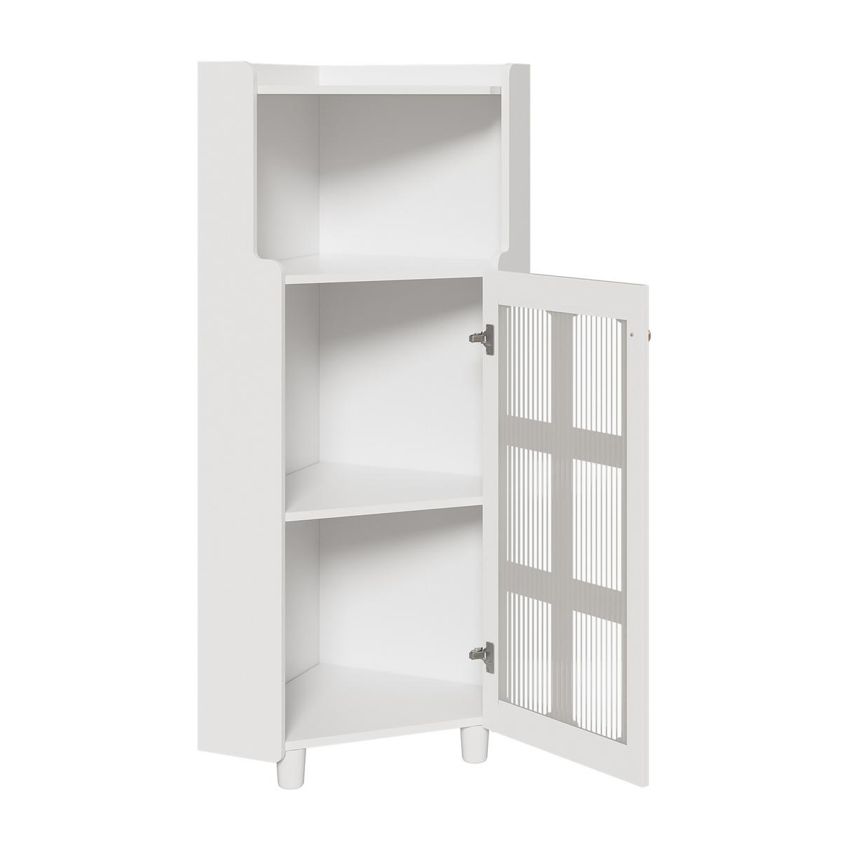 ECKSCHRANK in Weiß lackiert mit App-gesteuerter LED & Glasvitrine - Weiß, Holzwerkstoff (63/124/45cm) - Urban Meuble