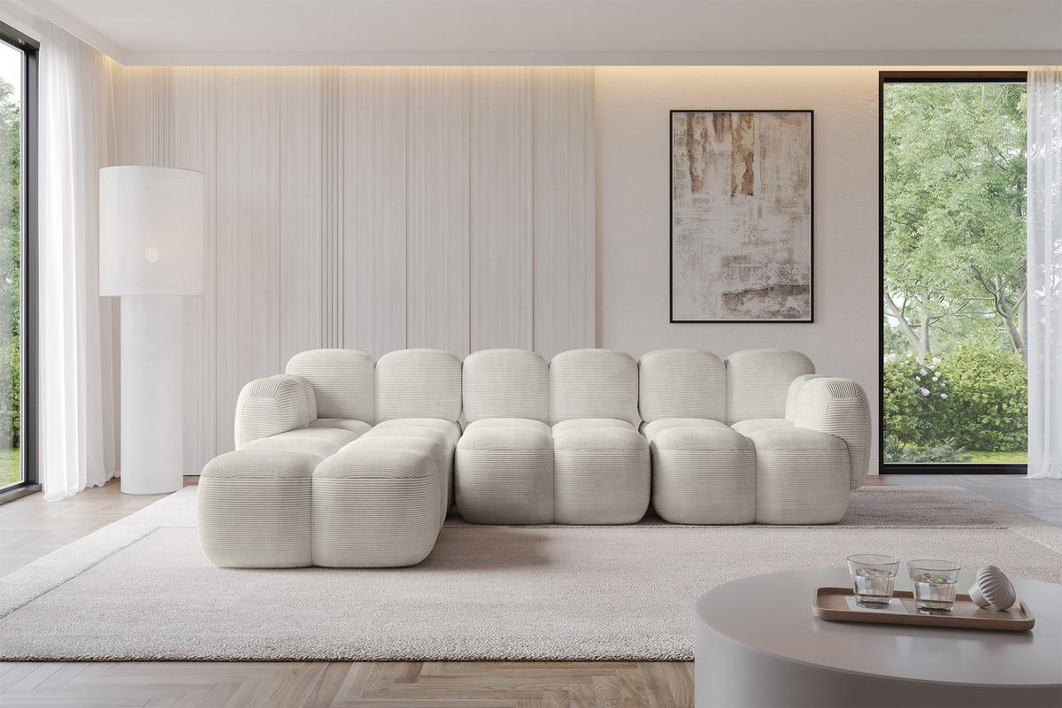 ECKSOFA modulares Sofa Links Miko-L2 302x205x75 Creme Cord - Schwarz/Mokka, Holzwerkstoff/Kunststoff (302/205cm) - ALTDECOR