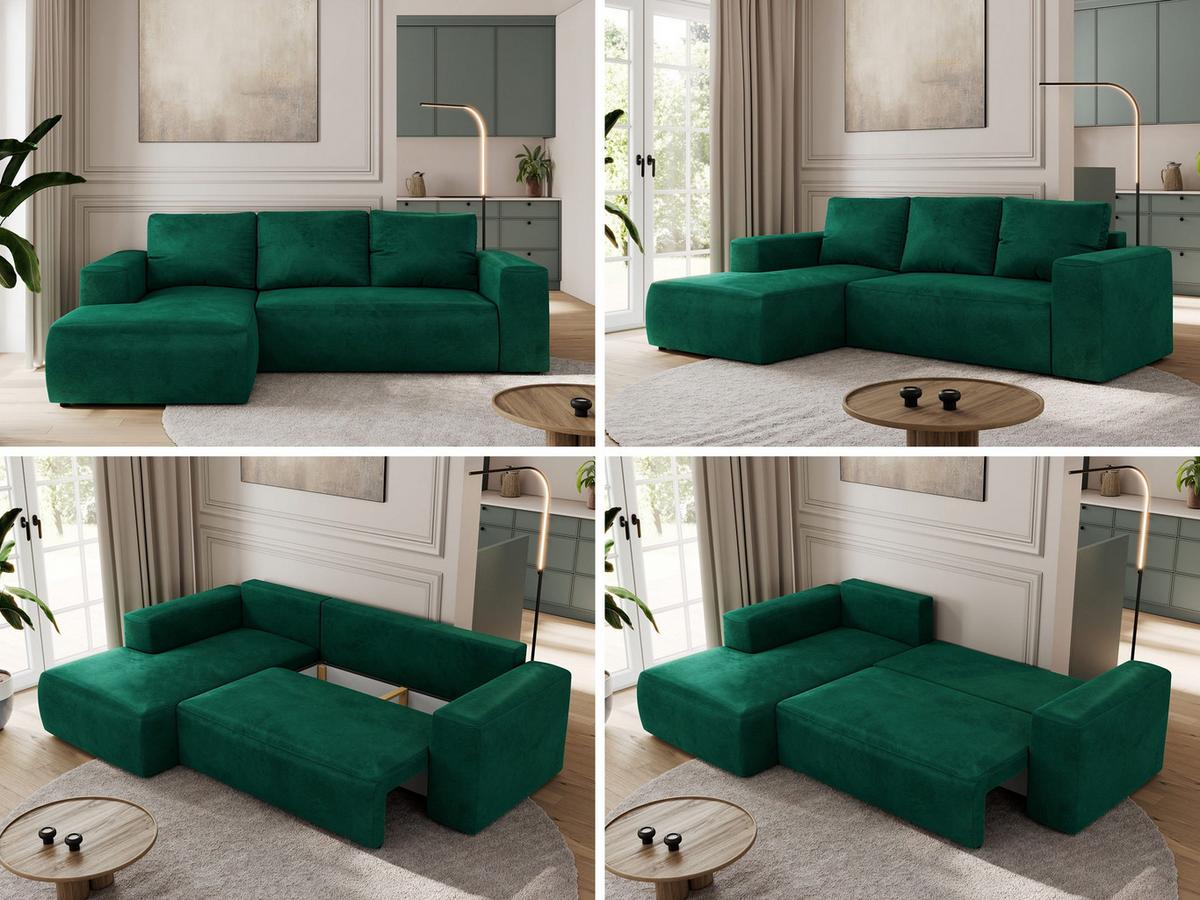 ECKSOFA TRENTINO L Dunkelgrün Velvet - Links - Dunkelgrün/Schwarz, Kunststoff/Textil (266/164cm) - MKS