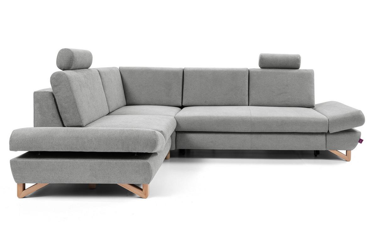ECKSOFA CASA II L-S Grau Plüsch-Stoff mit Schlaffunktion - Grau, Holz (272/199cm) - MASSENO