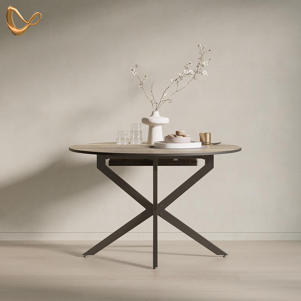 ESSTISCH Firenze Schwarz/Eiche rustikal 120 x 120 cm ausziehbar - Wildeiche/Schwarz, Holzwerkstoff (120/120/76.5cm) - Livinity®