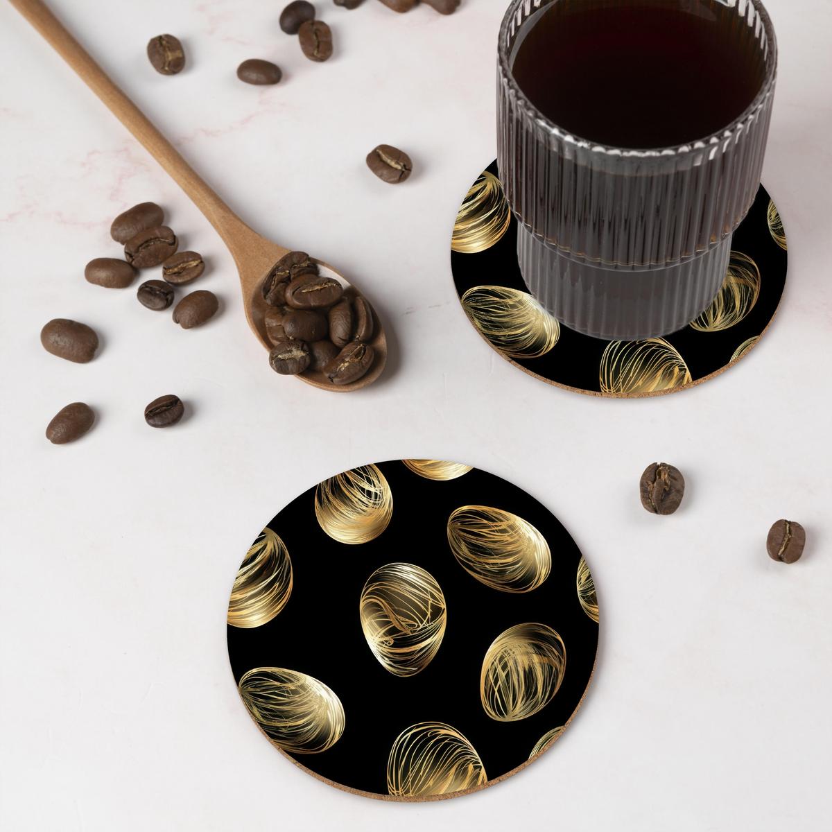 GLASUNTERSETZER Eier - Gold - Muster Tischset für Gläser 10x10 cm - Schwarz, Naturmaterialien (10/0.2cm) - MuchoWow