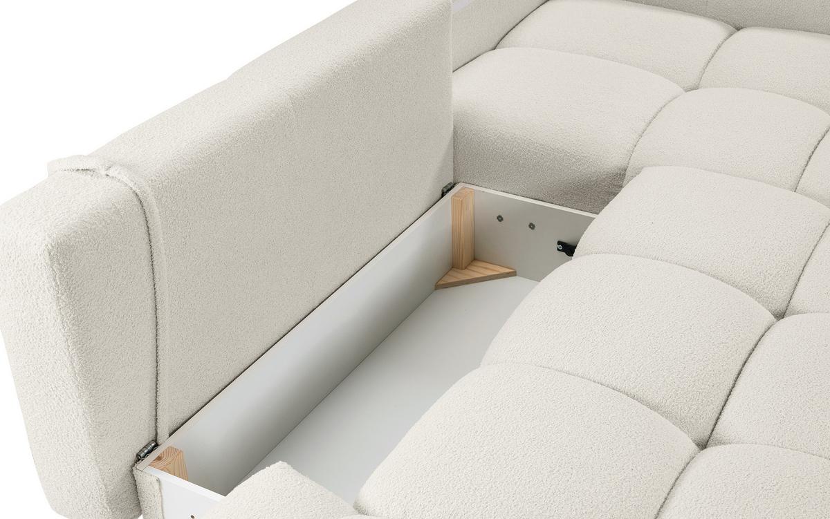 ECKSOFA L Form Hosio Cremeweiß 286/177/88 cm Rechts mit Schlaffunktion - Creme/Schwarz, Kunststoff/Textil (286/177cm) - AX Living