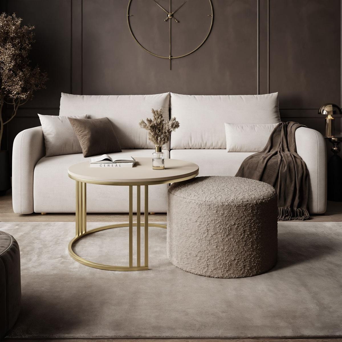 COUCHTISCH mit Hocker LORI MAT gebürstetes Gold/Kaschmir matt/Coral 50 - Kaschmir, Metall (70/70/49cm) - Lookway