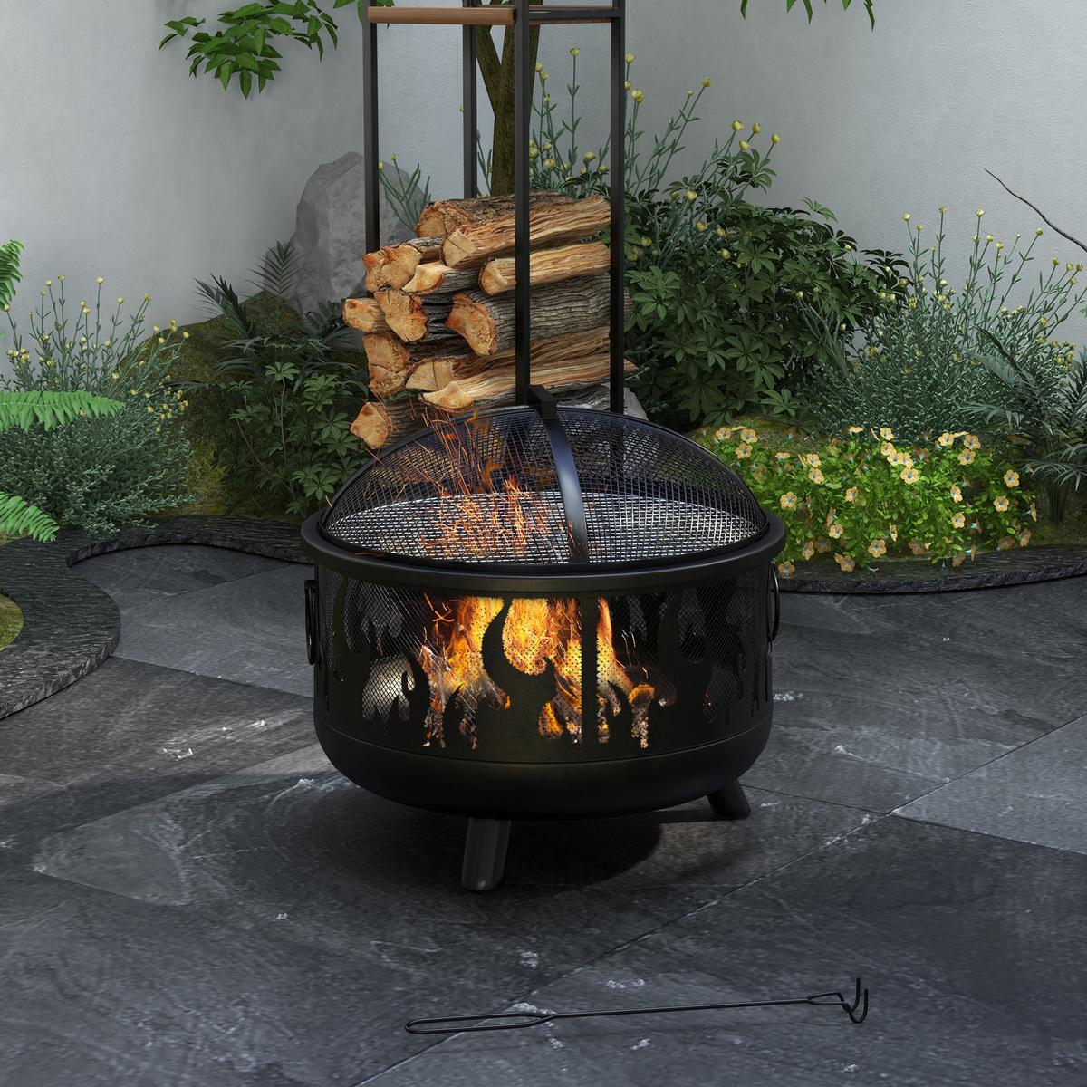 FEUERSCHALE, Metall, Schwarz - Schwarz, Metall (61/55/61cm) - Outsunny