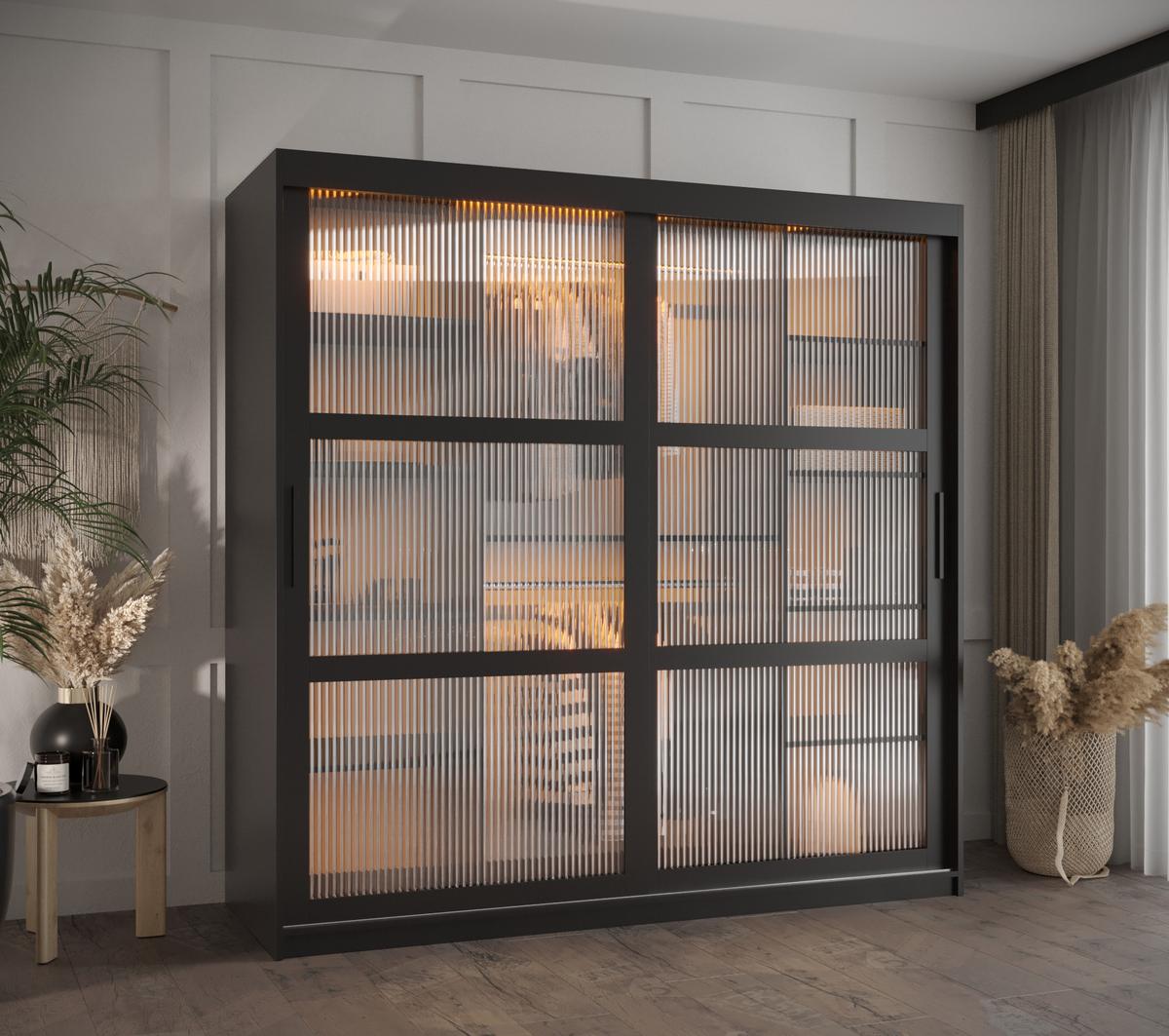 SCHWEBETÜRENSCHRANK 200/180/62 2-türig - Schwarz, Holz/Kunststoff (180/200/62cm) - Abiks Möbel
