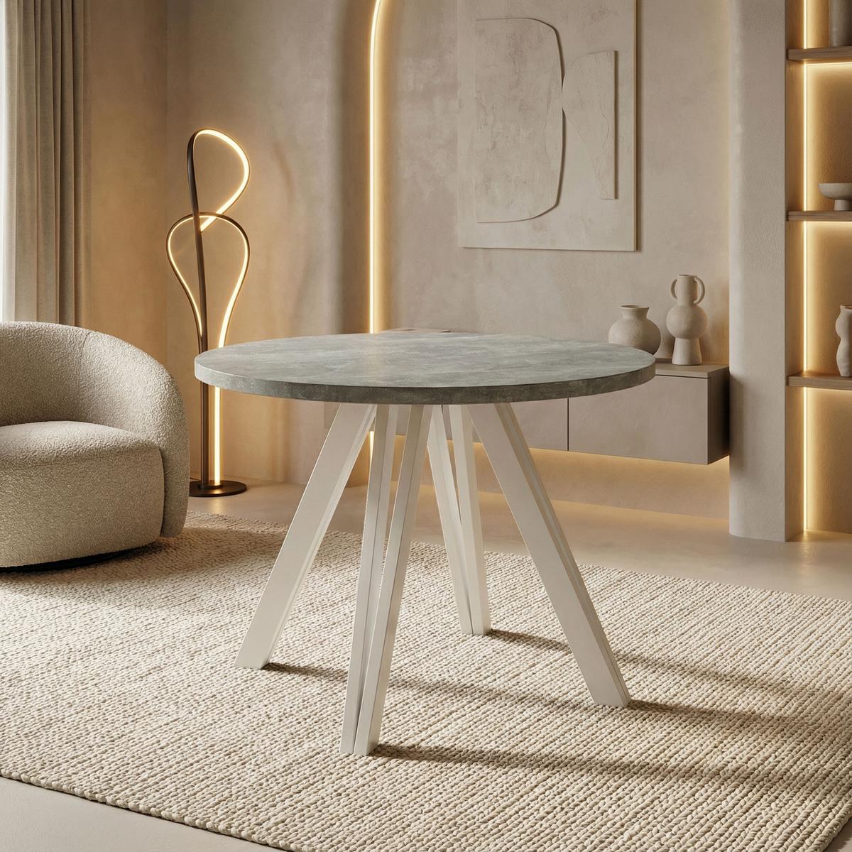 ESSTISCH Ravero runder ausziehbarer, Beton grau 100/100/77 cm - Hellgrau/Weiß, Holz/Holzwerkstoff (100/100/76.5cm) - WFL GROUP