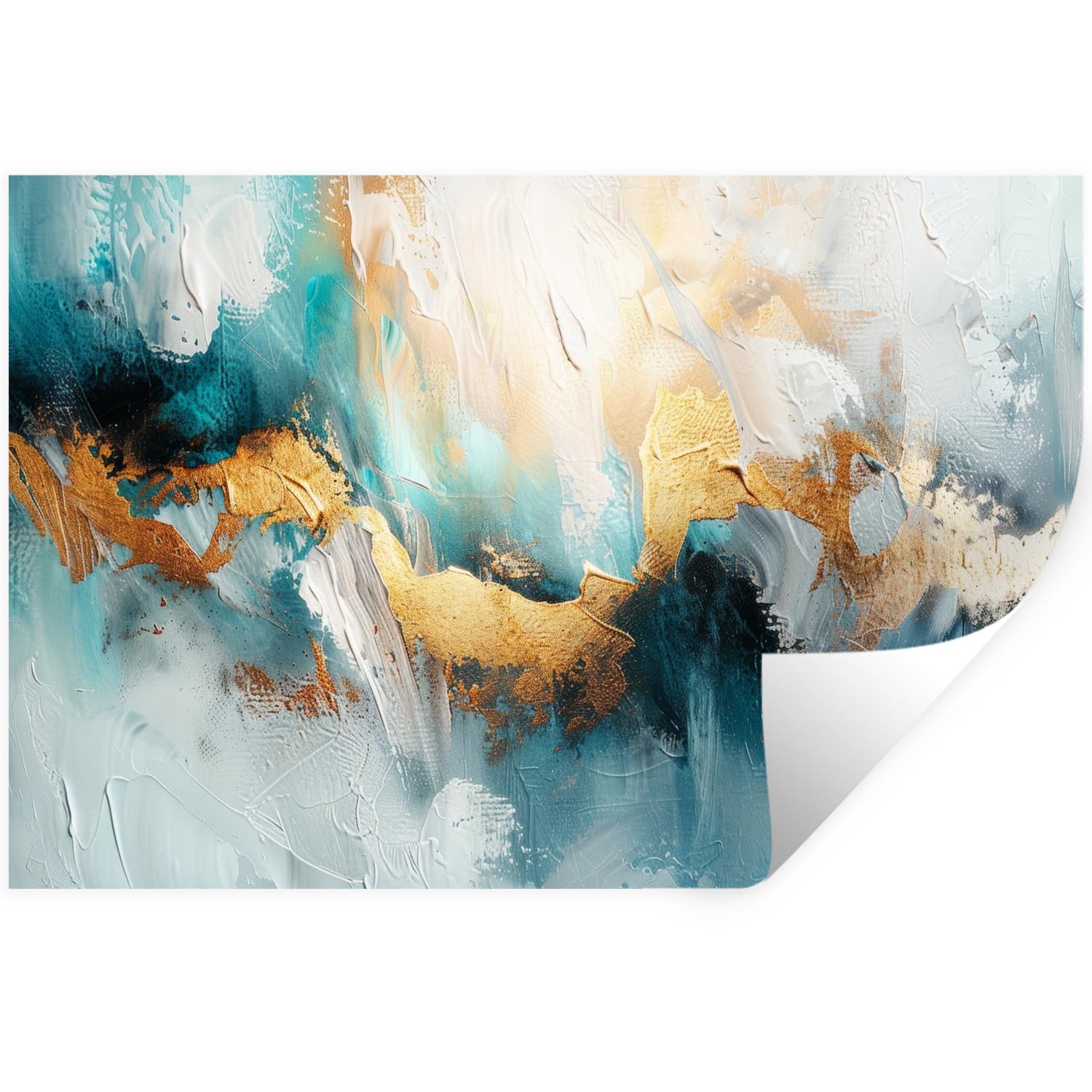 WANDTATTOO Abstrakt - Kunst - Gold - Blau Wandsticker 120x80 cm - Petrol, Kunststoff (120/80/0.1cm) - MuchoWow