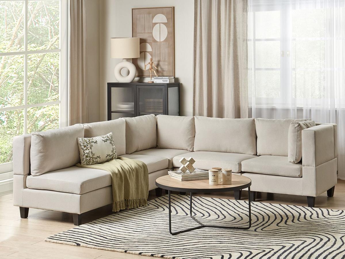 ECKFSOFA Modul 5-Sitzer linksseitig Hellbeige Stoff Unstad - Beige/Schwarz, Textil (228/228cm) - Beliani