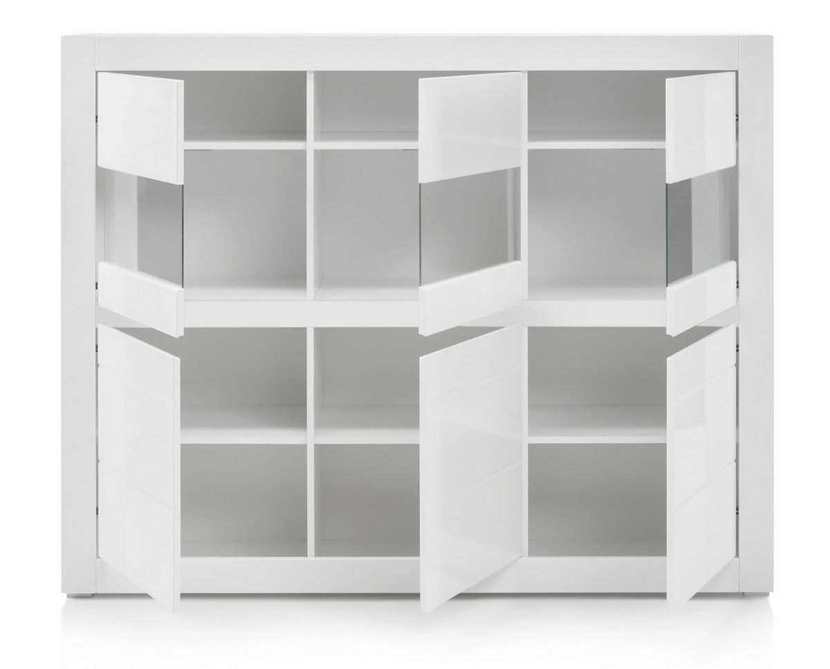 HIGHBOARD Hochglanz weiß, Schrank 164 x 131 cm mit Soft-Close-Funktion - Weiß Hochglanz/Weiß, Glas/Holzwerkstoff (164/131/42cm) - Furn.Design