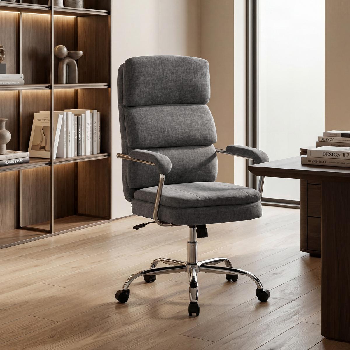 BÜROSTUHL Chenille-Stoff Grau - Silberfarben/Grau, Textil/Metall (65/118/72.5cm) - HOMCOM