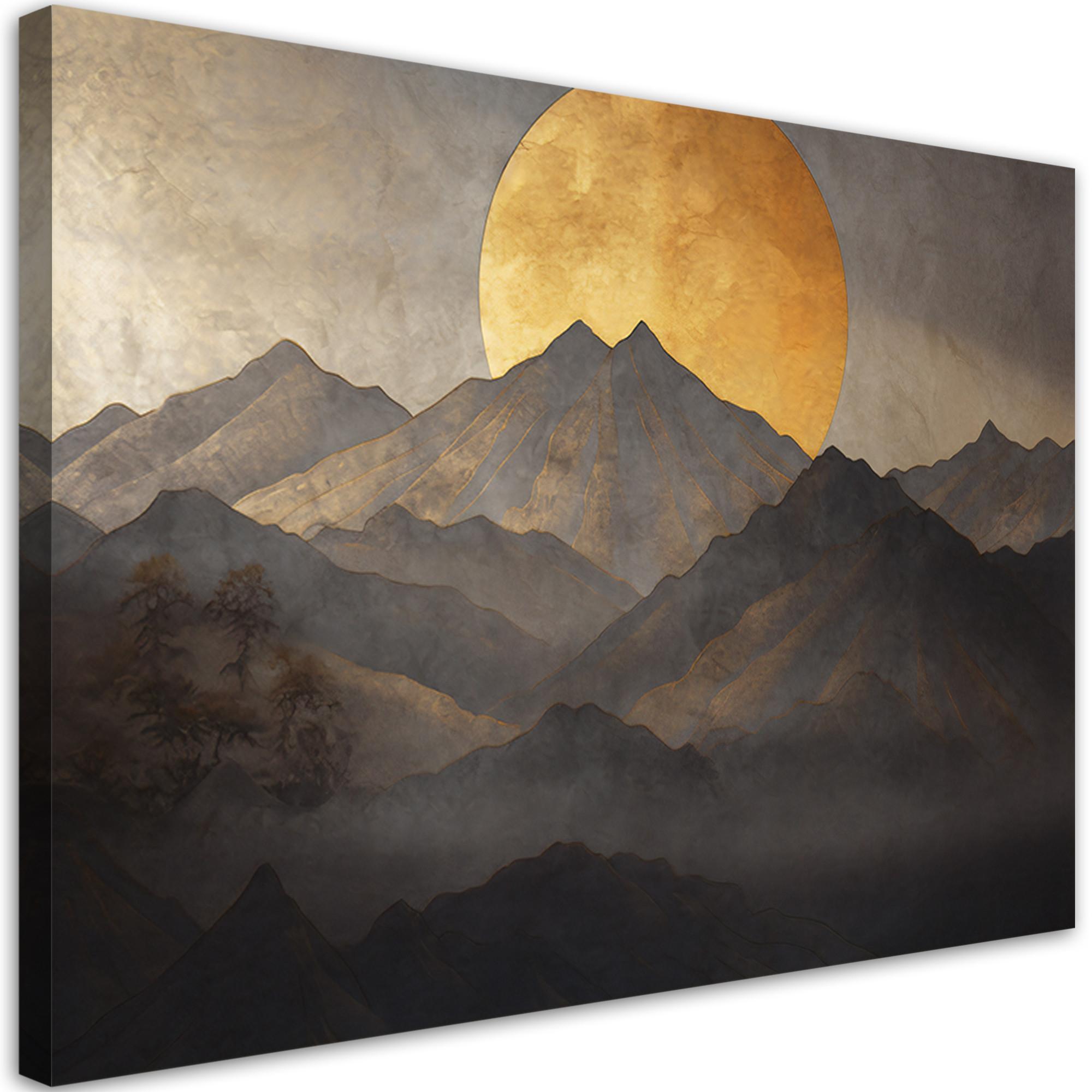 WANDBILD boho goldene sonne und berge - Gelb, Textil (60/40cm) - Feeby