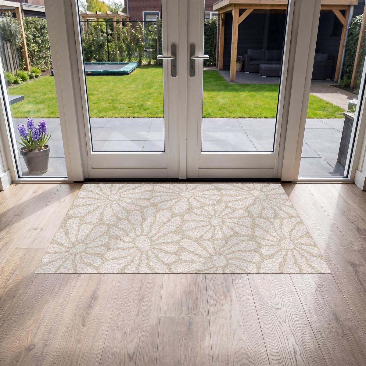 FUSSMATTE Floral - Druck - Beige - Braun - Minimalistisch Schmutzfangmatte 150x90 cm - Sandfarben, Kunststoff (150/0.4cm) - MuchoWow