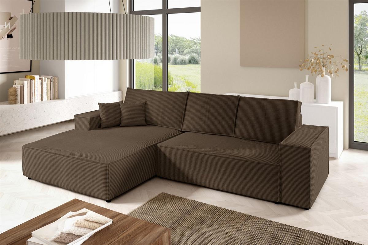 ECKSOFA Corunia In Poso - Braun, Holzwerkstoff/Textil (294/185cm) - Fun Möbel