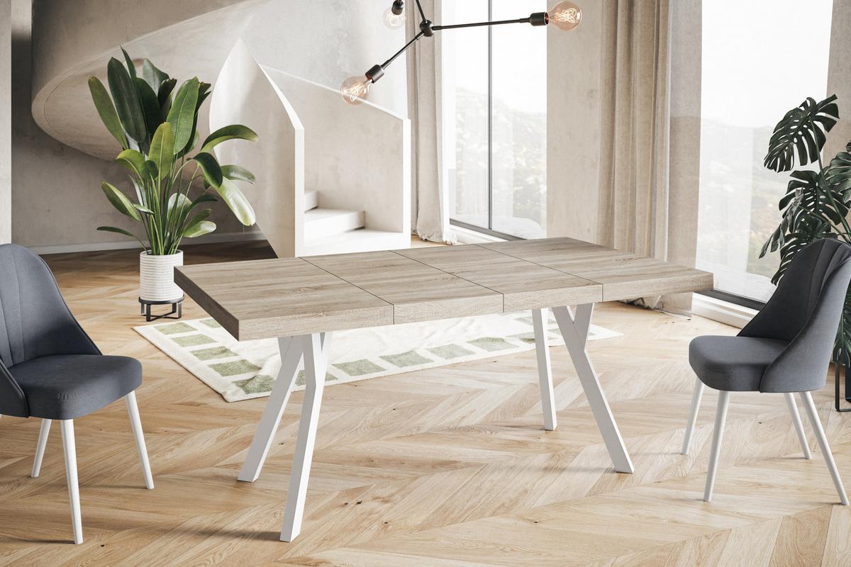 QUADRATISCHER Esstisch ausziehbar – Moderner Wohnzimmertisch und Küchentisch – Tisch mit Holzbeinen, Durchmesser 120 - 220 cm - Farbe Sonoma - Braun/Weiß, Holzwerkstoff (120/120/77cm) - Alpi-Möbel