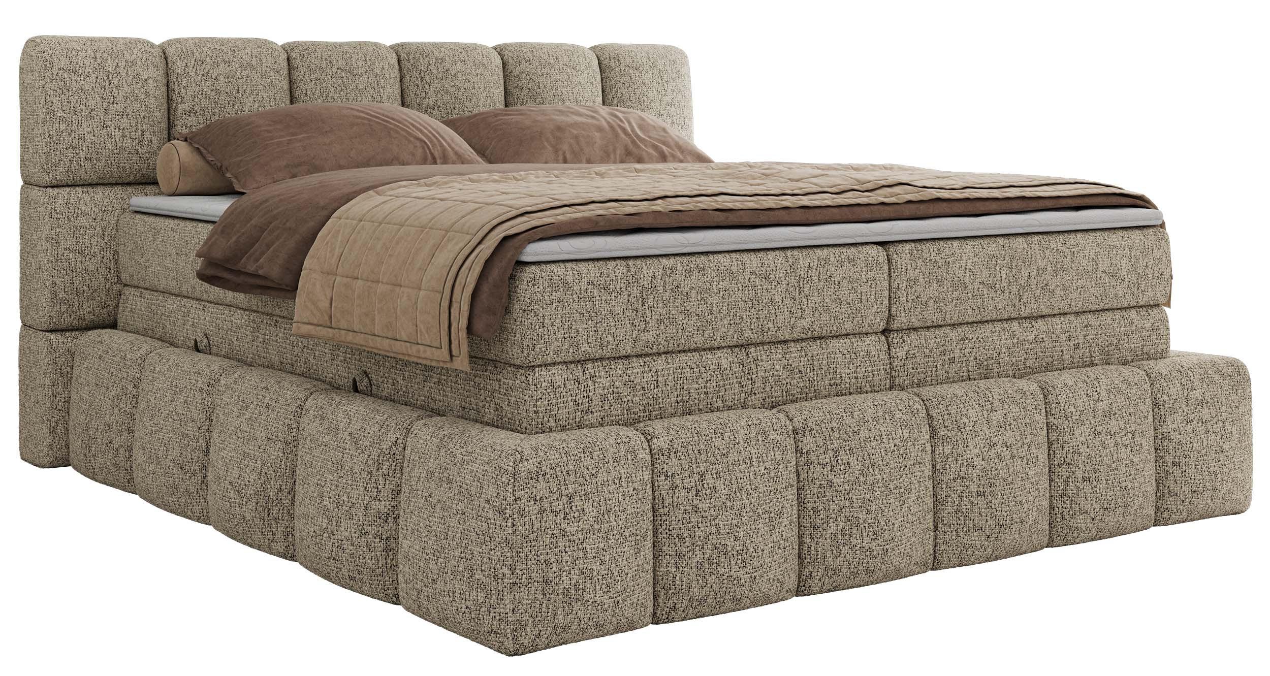 BOXSPRINGBETT NIRA KING 160/200 Dunkelbeige Strukture - H3 - Taupe, Holz/Textil (160/200cm) - MKS