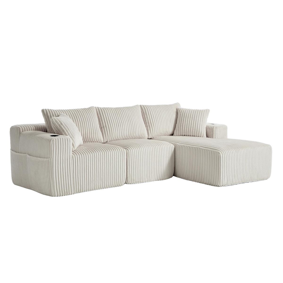ECKSOFA mit Chaiselongue Cord - Beige, Textil (257/160cm) - Urban Meuble